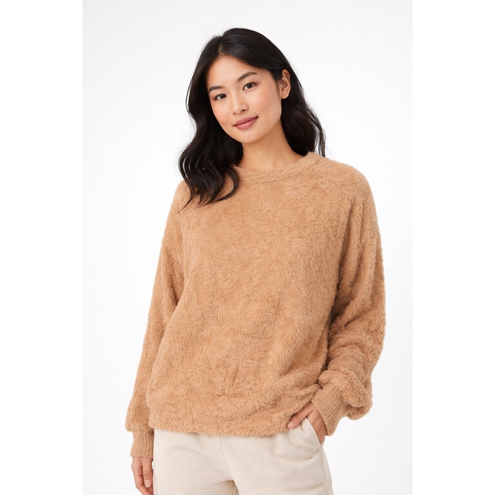 Aerie Women Tan‎ Fuzzy Eyelash Knit Oversized Pullover Sweater Medium